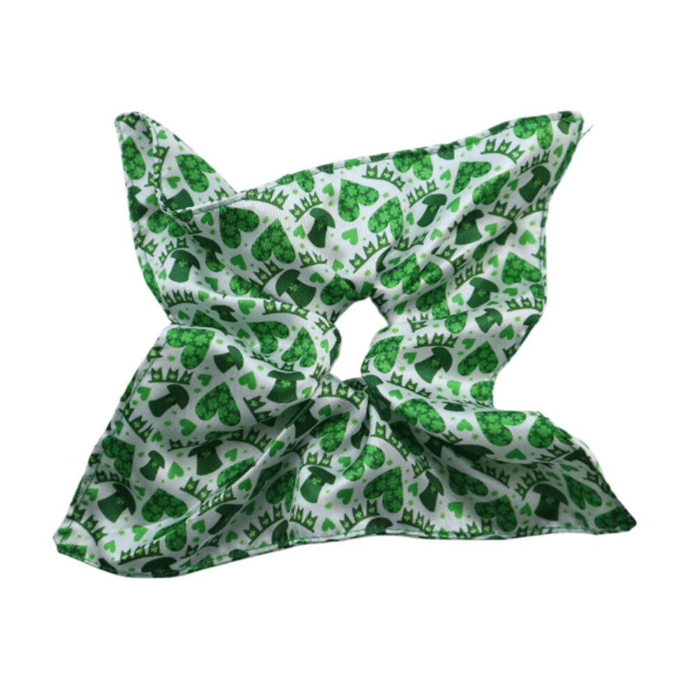 St. Patrick's Day Hair Scrunchies â Four-Leaf Clover Shaped, Green Shamrock Print, Adjustable & Flexible, Compatible with Everyday & Themed Events