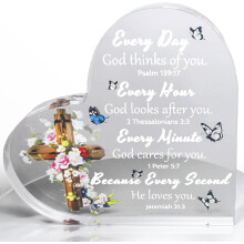 Plaque en acrylique avec verset biblique chrétien – Forme de cœur, 12,5 cm