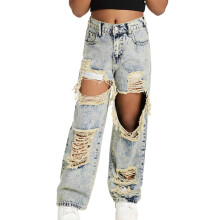 Girls Pants,Jeans Pants Girls Denim Distressed Washed Wide Leg Denim Casual Comfortable Pants for Teens,Travel Pants,Blue,8-9 Years