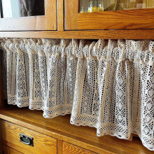 Boho Sheer Lace Crochet Curtains, 59x17 in, Beige – Kitchen & Café Decor, Vintage Style, 1 Pc