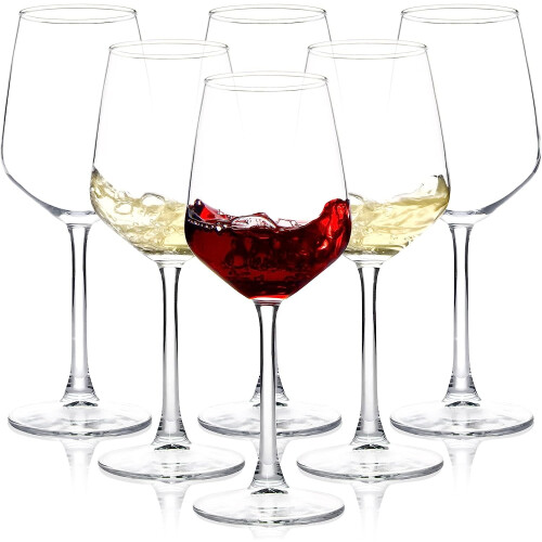 Set di 6 bicchieri da vino trasparenti con stelo da 355 ml