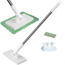 Mini balai Ă franges avec changement de lingette en 1 clic, lingette en microfibre, 100 cm