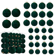 46pcs Velvet Flocked Christmas Tree Balls, Multi-Size, Clear Box Pack – Compatible with All Trees