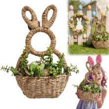 Bunny Basket Hanging Wall Pocket, Hand-Woven Wicker Easter Decor, Unlined for Indoor/Outdoor Use – Compatible with Front Door
