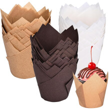 Tulip Cupcake Liners, 200 pcs, unbleached parchment, greaseproof, easy-use muffin wrappers for parties, birthdays, Christmas (mix)
