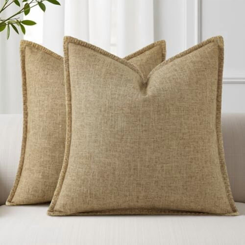 Fodere per cuscini in lino 24x24, set da 2, con bordo a corda in stile rustico