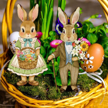 Kołek ogrodowy Bunny Yard Stake, 10-calowy, dwustronny, wielkanocny, ogrodowy