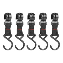 Conjunto de 5 ganchos de metal para camping, ideais para barracas, mochilas e equipamentos.