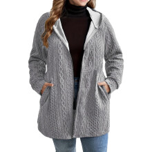 Giacca antivento con cappuccio da donna, vestibilità ampia, traspirante, maniche lunghe, cerniera, maglione a trecce, cardigan, cappotto con tasche