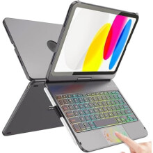 Fodral med pekskärm och tangentbord, kompatibelt med iPad (A16) 11:e generationen 11" 2025 och 10:e generationen 10,9" 2022, 360 roterbart,