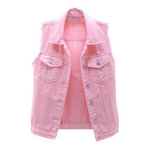 Giacca di jeans da donna 2025 Cappotti autunnali Giacca di jeans senza maniche tinta unita Capospalla rosa