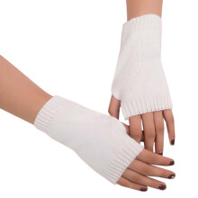 Vingerloze dameshandschoenen in diverse snoepkleuren, elastisch geribbeld breisel, perfect voor tieners, workouts of casual gebruik. Wit