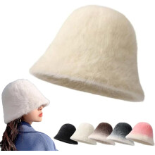 Chapéu de inverno de pelúcia estilo bucket, tamanho único.