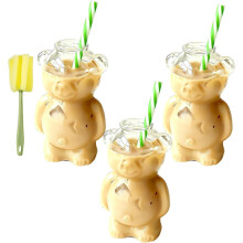 Teddybär-Glasbecher, 590 ml mit Deckel und Strohhalm – Kompatibel mit der Weihnachtskollektion 2025