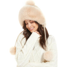 Wintermützen, niedliche Strickmütze, russische Häkelmütze aus Fell, lässige Beanies mit Bommel, warme, flauschige Schneemütze, Trappermütze