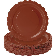 25 Pieces Brown Paper Plates 9 Inch Brown Scalloped Plates Disposable Dinner Plates for Wedding Baby Shower Birthday Fall Party Dessert Plates