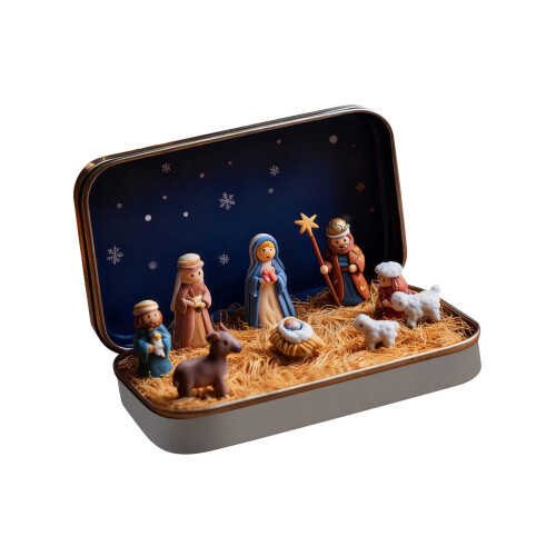Hand-Painted Nativity Scene in Reusable Tin Box