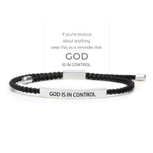 God Is In Control -putkirannekoru, käsintehty punottu säädettävä ruostumattomasta teräksestä valmistettu inspiroiva ranneke naisille ja