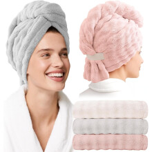 QIANJIA Microfiber Hair Towel Wrap for Women 3 Pack Super Absorbent Quick Dry Hair Turban for Curly/Straight/Long/Short Hair (32"x11")