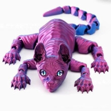 Figurine de chat Sphynx violette de 22 cm imprimée en 3D, objet artisanal articulé (1 pièce).
