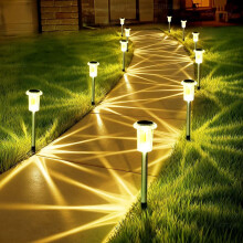 Lot de 10 lampes solaires de jardin en acier inoxydable blanc chaud