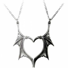 2-teiliges Punk-Herzflügel-Halsketten-Set für Sie und Ihn, Vintage-Fledermausflügel-Herzanhänger, Partner-Halsketten-Set, Valentinstagsgeschenk