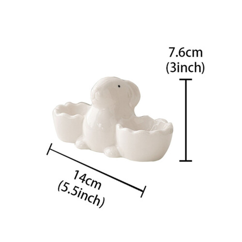 Ceramic Rabbit Egg Cups Easter Bunny Egg Stand Holder Double Cups for Hard Boiled Eggs, Breakfast & Holiday Decor 1PC (White) 2