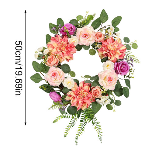 Artificial Floral Wreath with Mixed Silk Flowers and 2