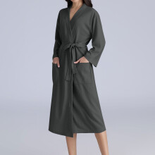 Unisex Langarm-Bademantel mit V-Ausschnitt, einfarbig, mit Gürtel, weich und kuschelig, ideal für Damen und Herren, zum Duschen und für zu Hause.