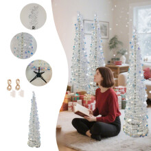 Sapin de Noël LED pliable avec guirlandes, sapin crayon pliable – Montage facile pour la maison, le bureau et les fêtes