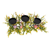 Suporte para velas de Páscoa em metal preto, bandeja de 19 polegadas para 3 velas.