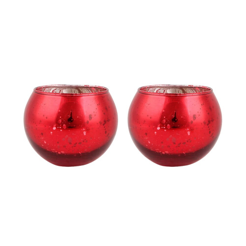 Röda glasljushållare för värmeljus – 2-pack