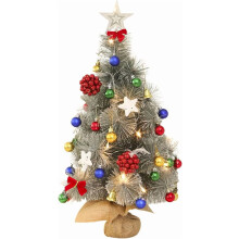 Mini sapin de Noël, sapin de table, avec guirlande lumineuse LED, boules de Noël et décorations de Noël, pour les fêtes.