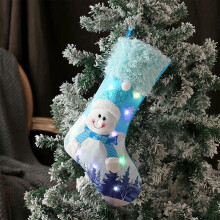 Chaussette de Noël LED bonhomme de neige bleu 48 x 21 cm
