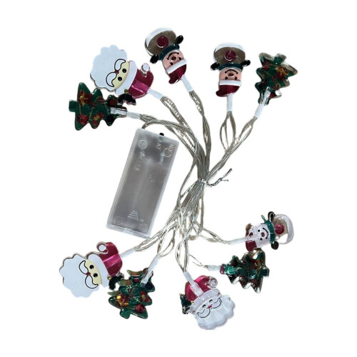 Luzes de Natal de 1,5 m com 10 LEDs, bateria, com Papai Noel e floco de neve.