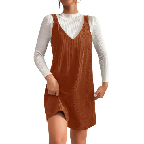 Abito a salopette da donna in velluto a coste con scollo a V