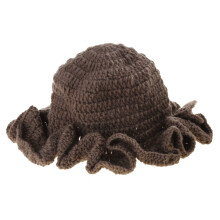 Girls Crochet Ruffled Brim Bucket Hat Lady Fisherman Hat Exaggerated Teens Winter Windproof Hat