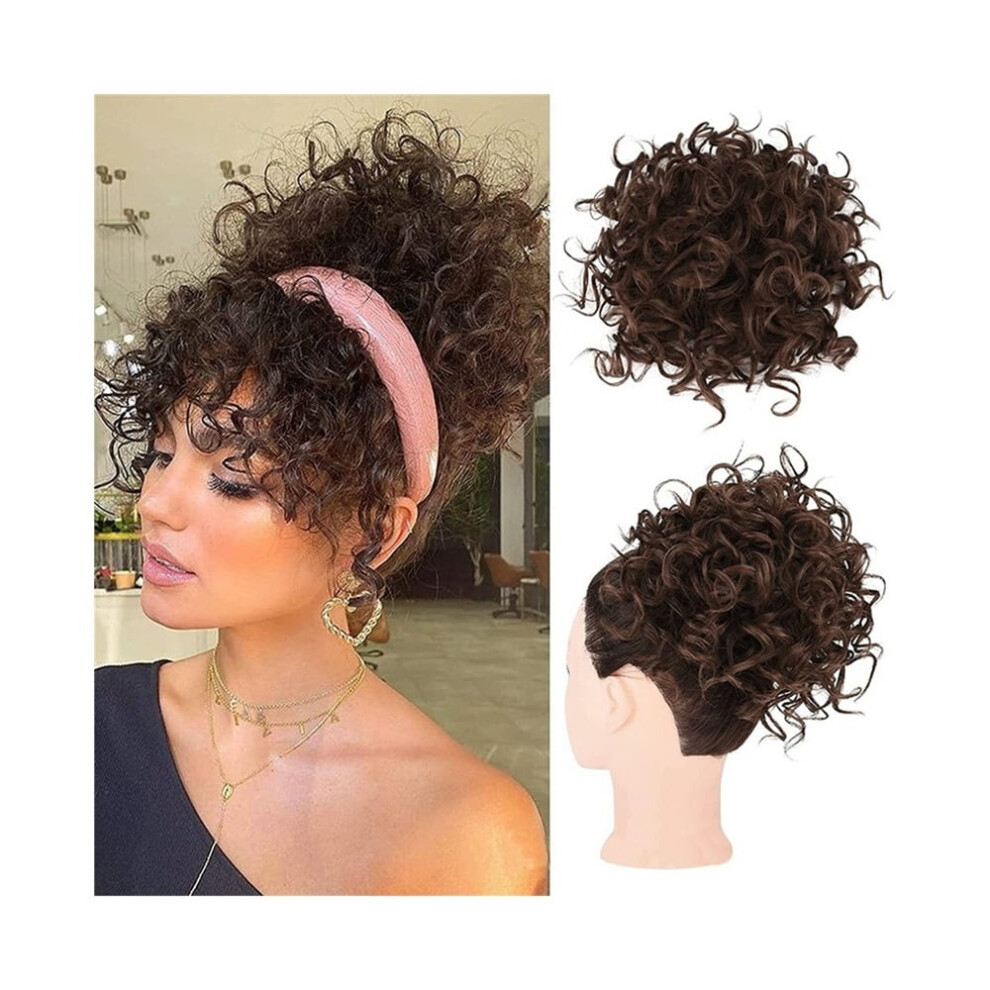 Unisex Synthetic Messy Bun Hair Piece Short Elastic Drawstring Hair Buns Clip In Curly Ponytail Hairpiece
