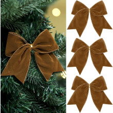 12 stuks bruine fluwelen kerststrikken van 15 cm