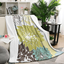 Plaid en laine d'agneau à motif floral vert et bleu Pioneer, 127 x 152 cm, doux, chaud et léger, idéal en toutes saisons pour canapé, lit ou