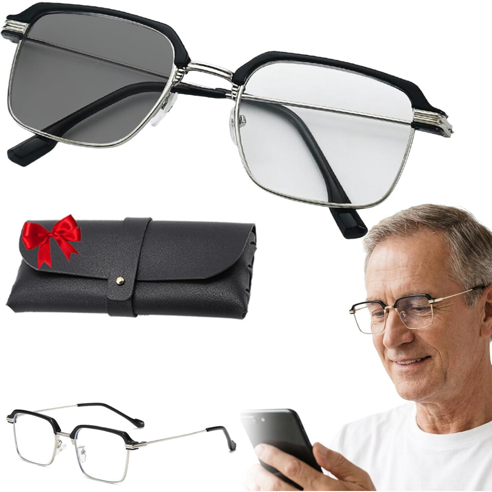 Black and Gold Semi-Rimless Reading Glasses, Crystal Clear