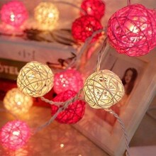 Rattan Ball String Lights, 3m/9.8ft,Battery Operated 20 LED String Lights, Indoor Fairy String Lights Decorative for Bedroom Party Wedding