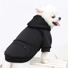 Sudadera con capucha negra de forro polar para perro con bolsillo con cremallera, talla XL.