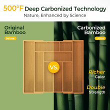10-Slot Expandable Carbonized Bamboo Kitchen Drawer Organizer – 2.2" Deep Non-Slip Utensil & Cutlery Tray