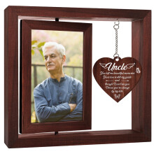 Sympathy Gifts for Loss of Uncle, Memorial Picture Frame with Heart Sign, 360 Rotating Display for 4x6 Photos, Funeral Condolence Keepsake, Brown