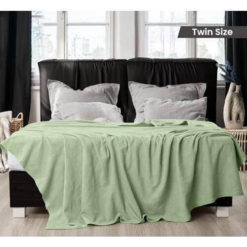 Κουβέρτα από βαμβάκι Sage Green Twin 90x72 ίντσες 350 γρ. 1