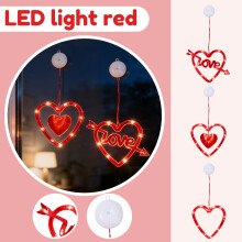 Luce LED a forma di cuore rosso per finestre, luce calda, alimentata a batteria