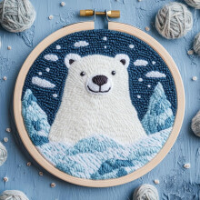 DIY Punch Needle Kit: Polar Bear & Snow Mountain – Easy Beginner Set with Hoop, Yarn, 20x20cm, for Home Decor