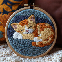 Cartoon Baby Cat Punch Needle Kit for Beginners – DIY Embroidery Set with Printed Pattern, Hoop & Yarn, 20x20cm, Home Decor – Compatible with
