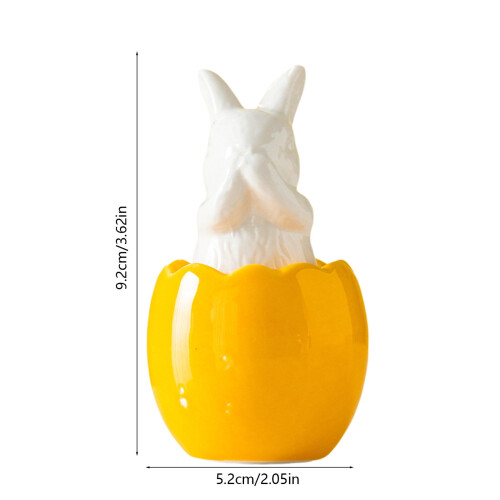 Yellow Easter Ceramic Eggshell Rabbit Ornament – Glazed Desktop Decoration & Holiday Gift, Compatible with Spring Celebrations 2